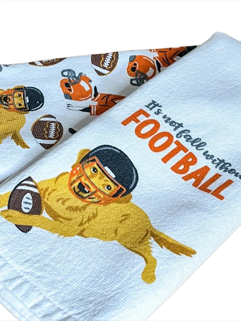 Isaac Mizrahi Fall Football Dog Kitchen Towels – Set of 2